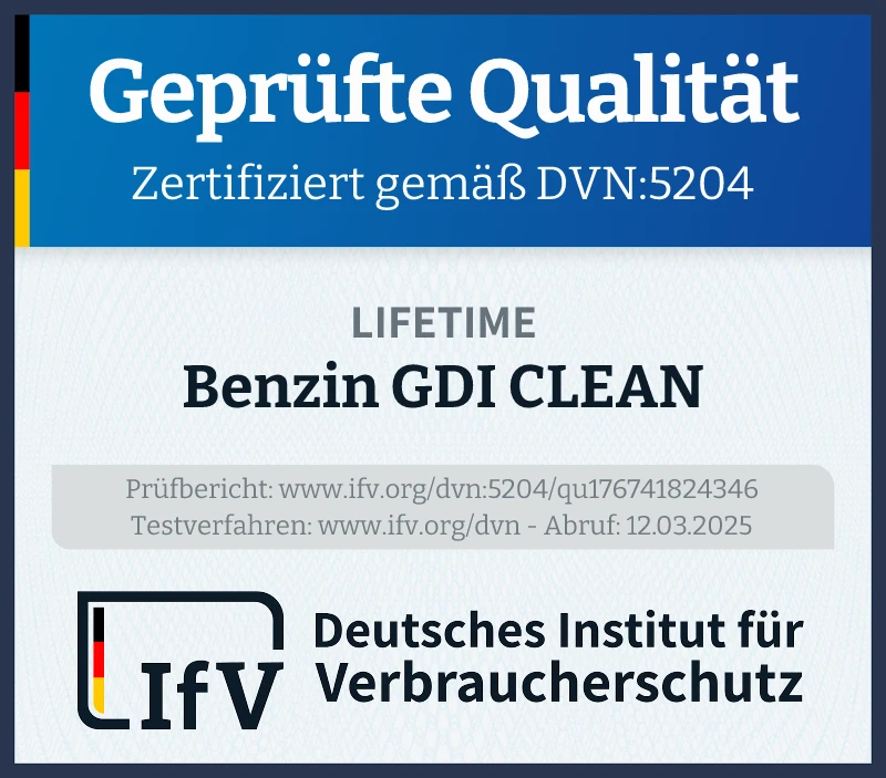 Prüfsiegel Benzin GDI CLEAN