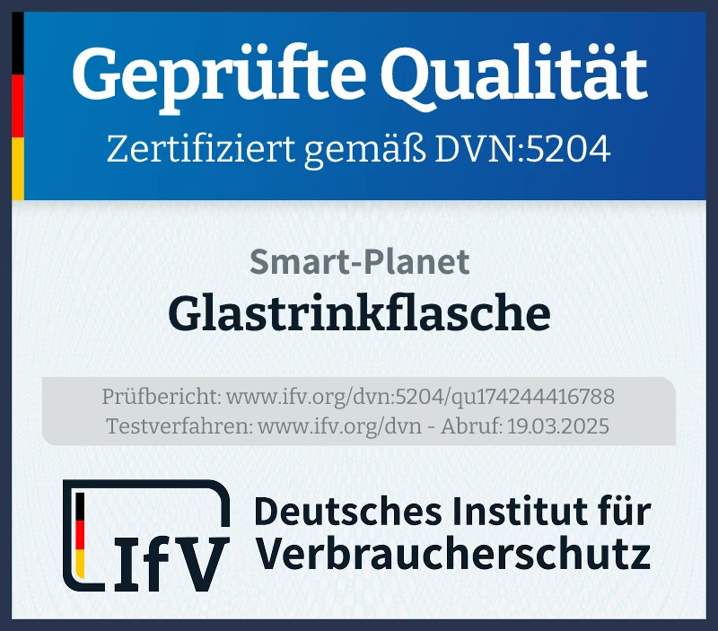 Prüfsiegel Glastrinkflasche