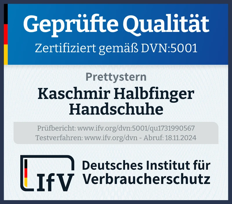 Prüfsiegel Kaschmir Halbfinger Handschuhe