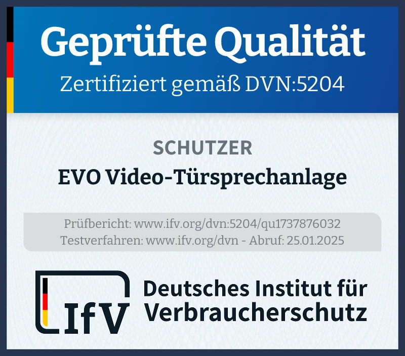 Prüfsiegel EVO Video-Türsprechanlage