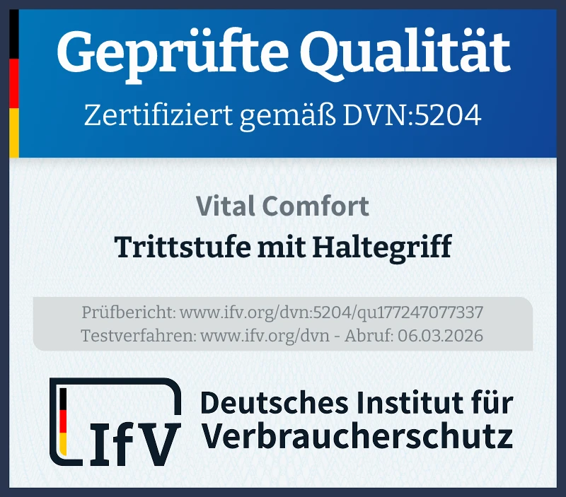 Prüfsiegel Trittstufe mit Haltegriff