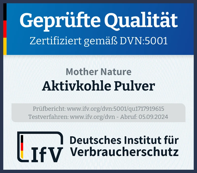 Prüfsiegel Aktivkohle Pulver