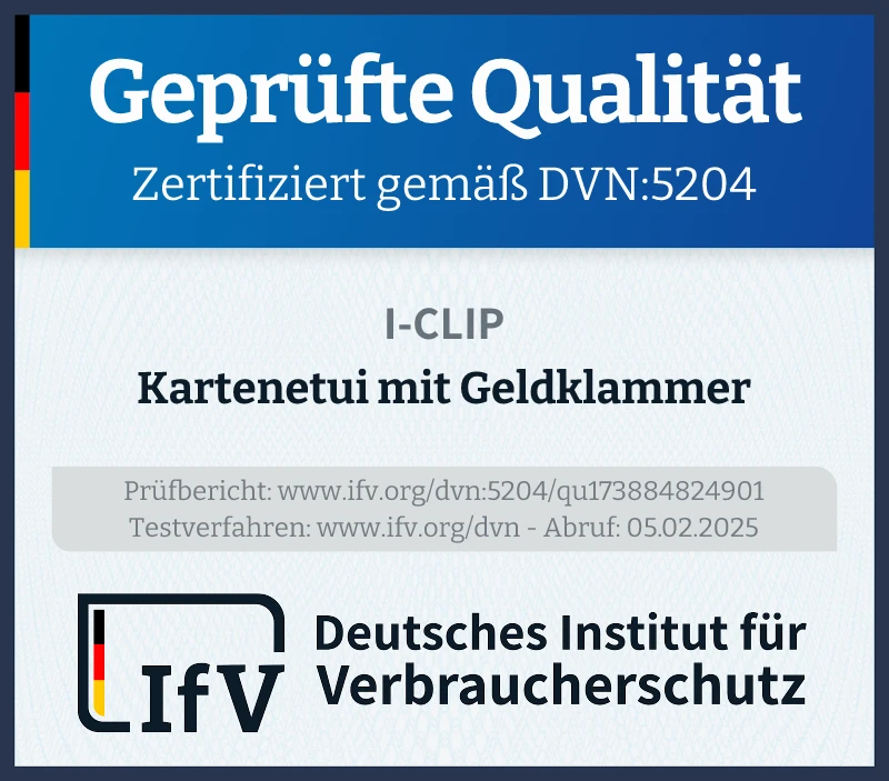 Prüfsiegel Kartenetui mit Geldklammer