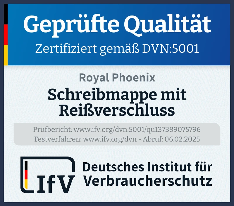 Prüfsiegel Schreibmappe mit Reißverschluss