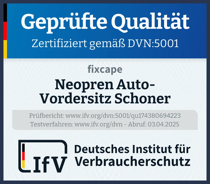 Prüfsiegel Neopren Auto-Vordersitz Schoner