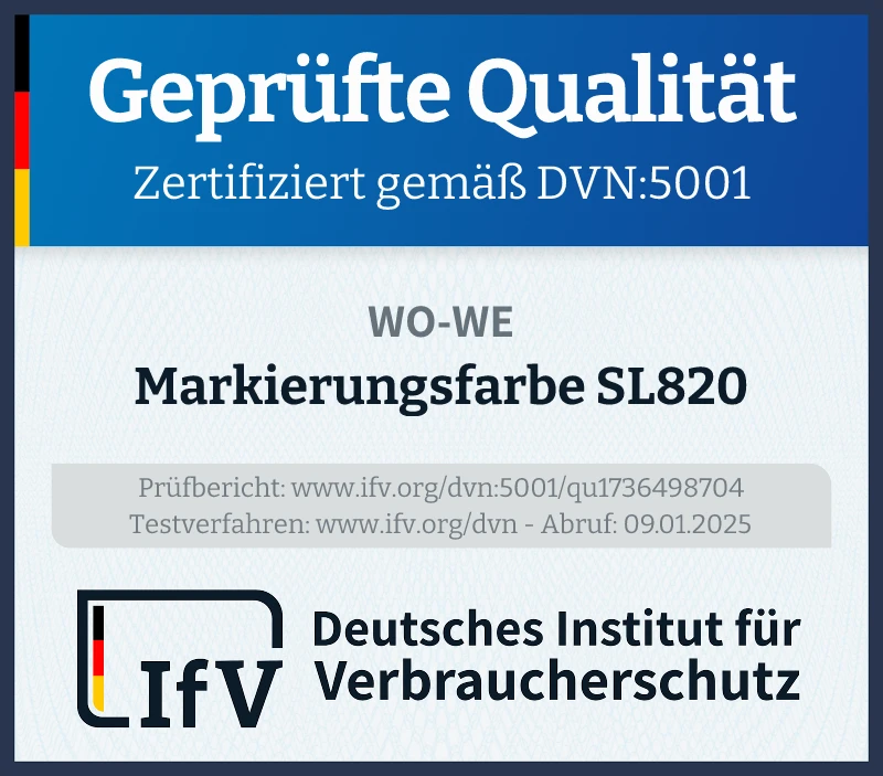 Prüfsiegel Markierungsfarbe SL820