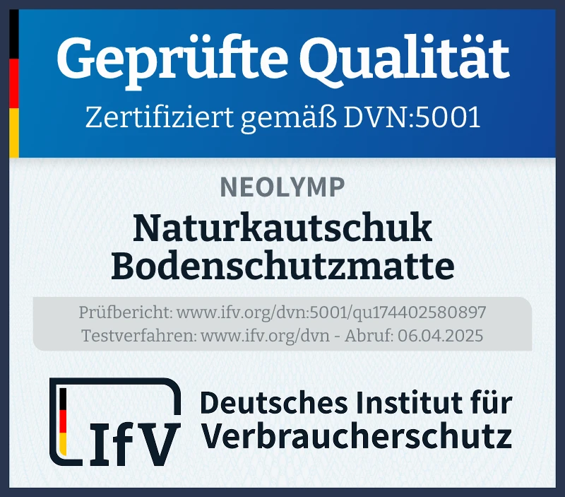 Prüfsiegel Naturkautschuk Bodenschutzmatte