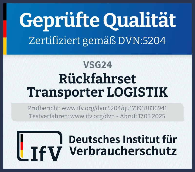 Prüfsiegel Rückfahrset Transporter LOGISTIK