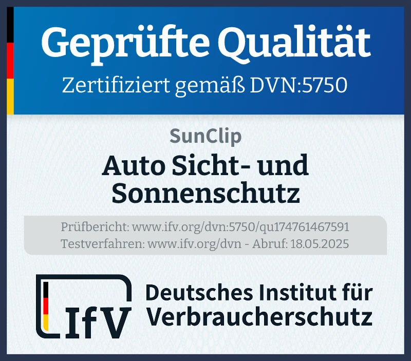 Prüfsiegel Auto Sicht- und Sonnenschutz