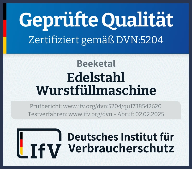 Prüfsiegel Edelstahl Wurstfüllmaschine