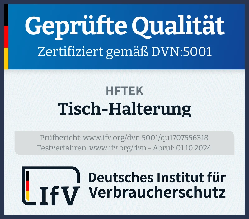 Prüfsiegel Tisch-Halterung