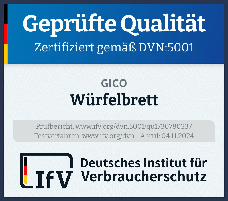 Prüfsiegel Würfelbrett