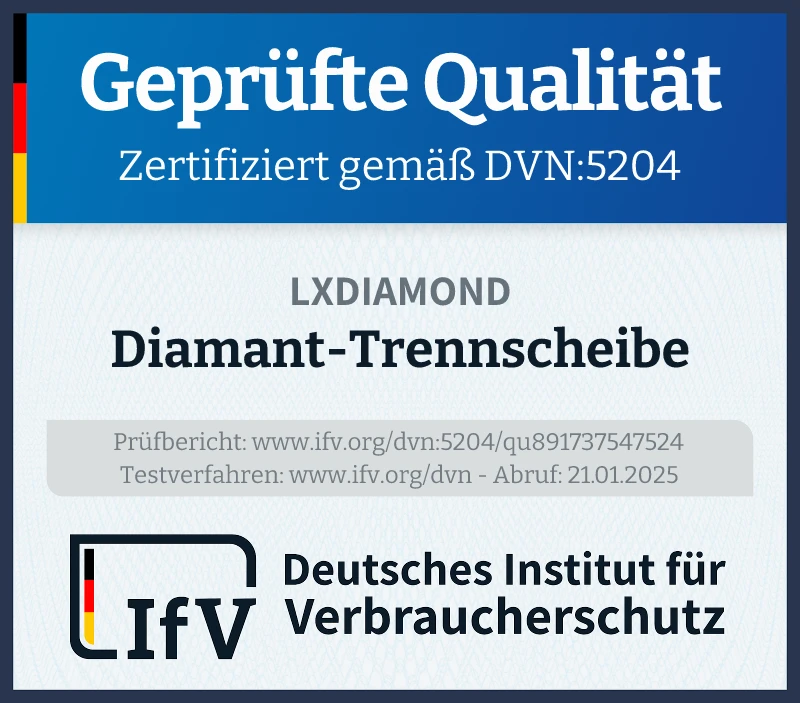 Prüfsiegel Diamant-Trennscheibe