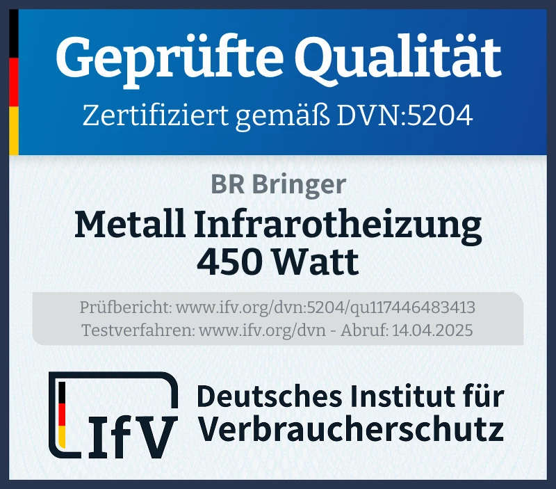 Prüfsiegel Metall Infrarotheizung 450 Watt