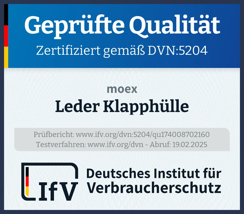 Prüfsiegel Leder Klapphülle