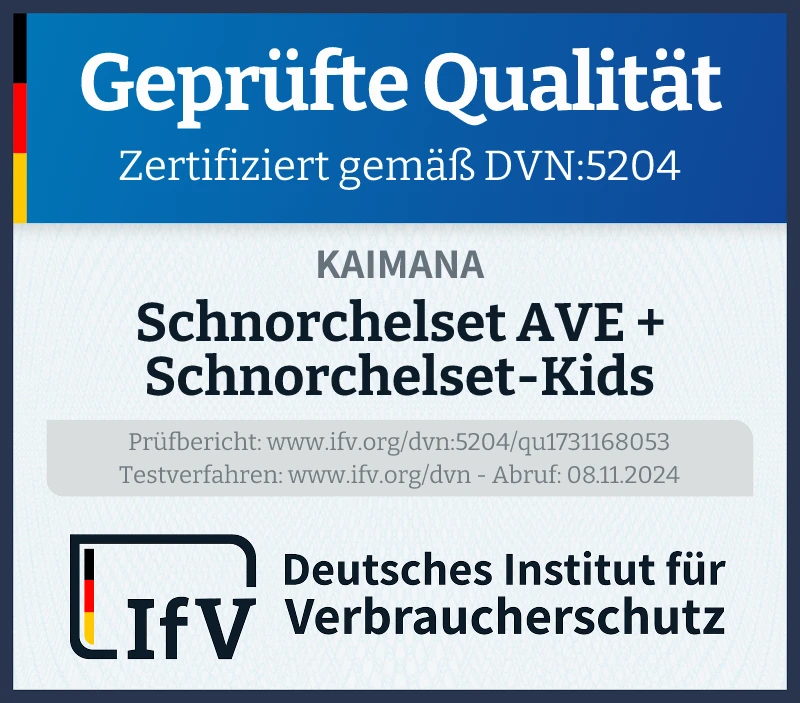 Prüfsiegel Schnorchelset AVE + Schnorchelset-Kids
