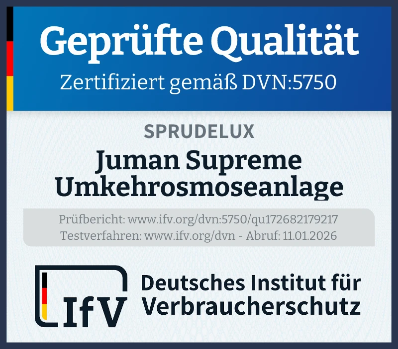 Prüfsiegel Juman Supreme Umkehrosmoseanlage