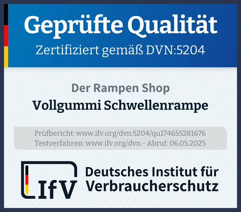 Prüfsiegel Vollgummi Schwellenrampe