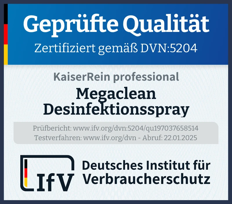 Prüfsiegel Megaclean Desinfektionsspray