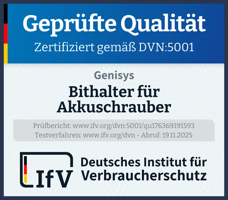 Prüfsiegel Bithalter für Akkuschrauber