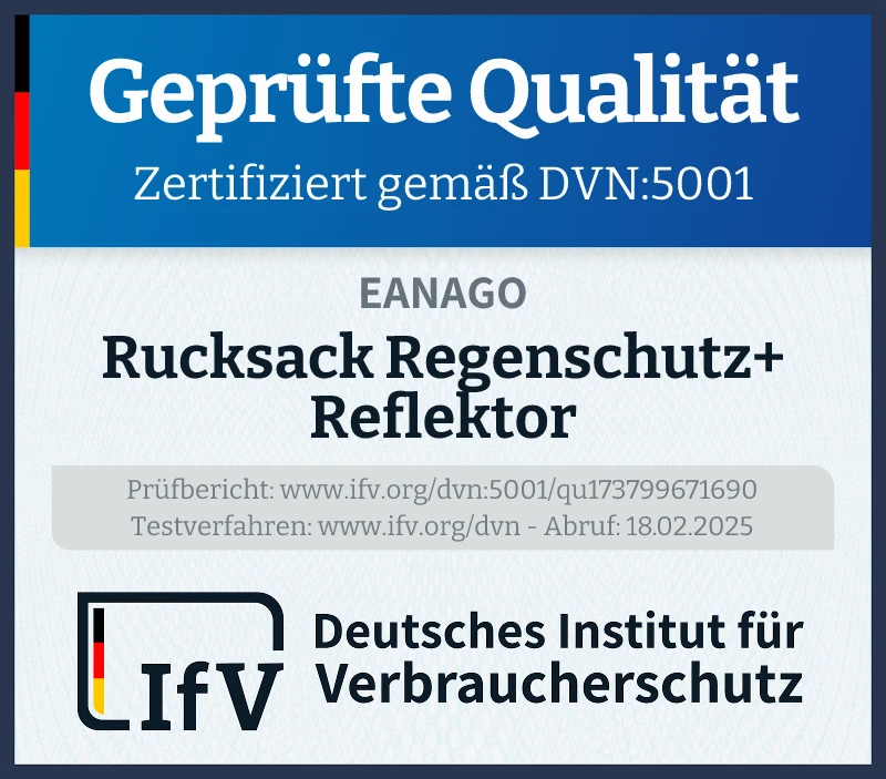 Prüfsiegel Rucksack Regenschutz+ Reflektor