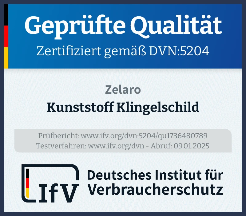 Prüfsiegel Kunststoff Klingelschild