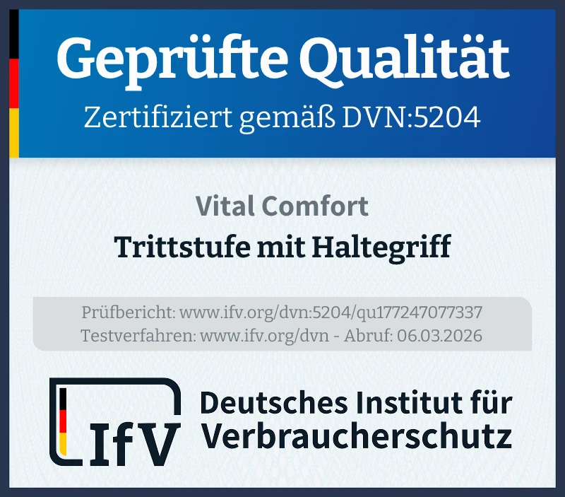 Prüfsiegel Trittstufe mit Haltegriff