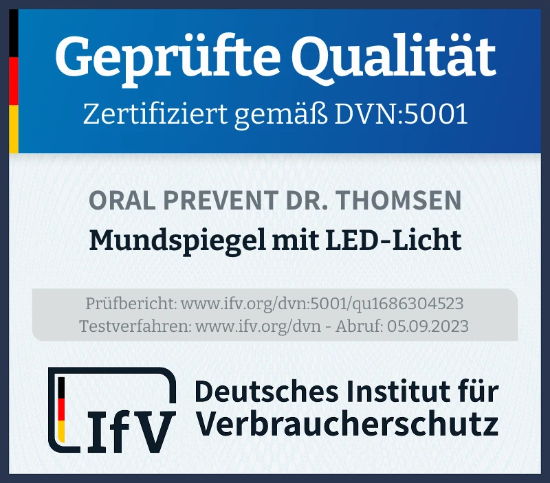 Prüfsiegel Mundspiegel mit LED-Licht