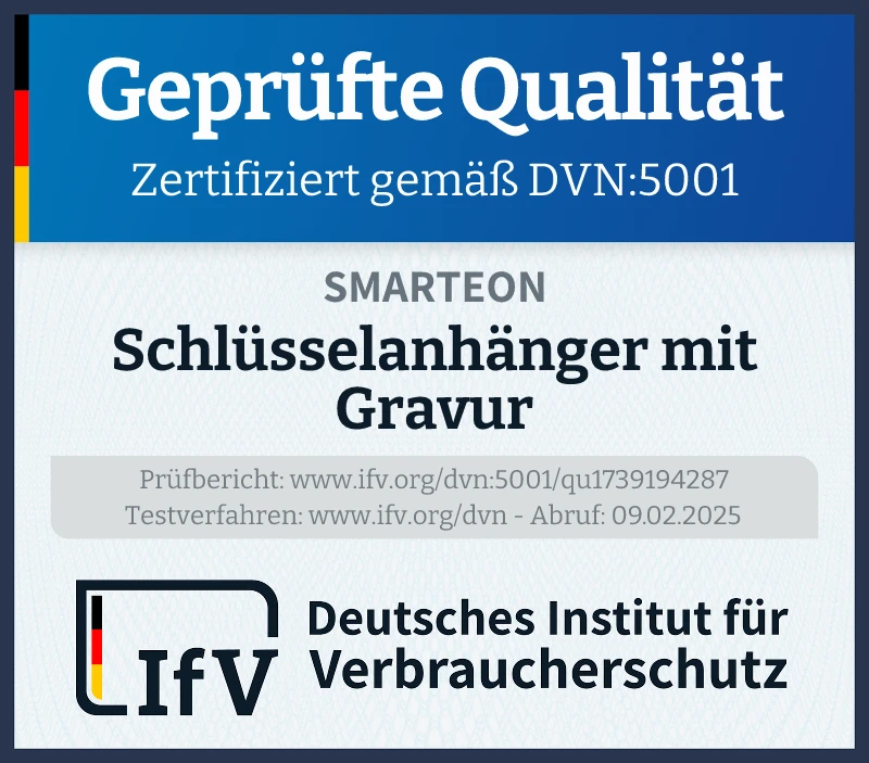 Prüfsiegel Schlüsselanhänger mit Gravur