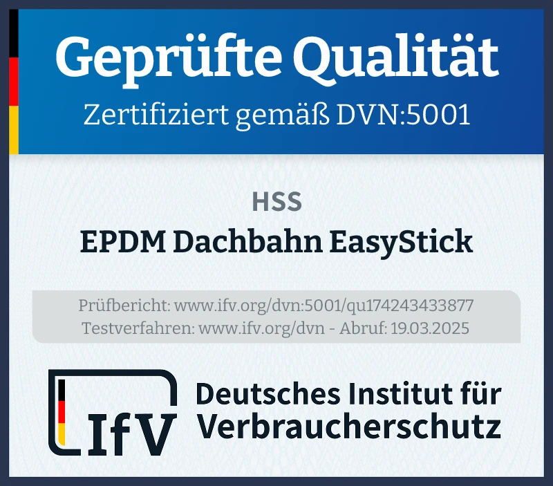 Prüfsiegel EPDM Dachbahn EasyStick