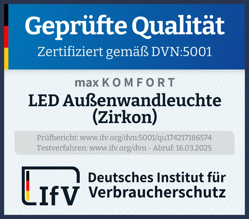 Prüfsiegel LED Außenwandleuchte (Zirkon)