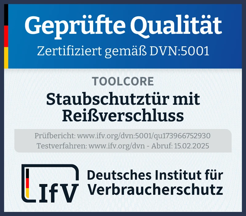 Prüfsiegel Staubschutztür mit Reißverschluss