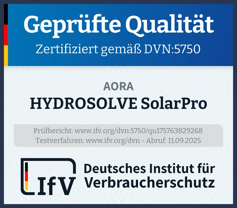 Prüfsiegel HYDROSOLVE SolarPro