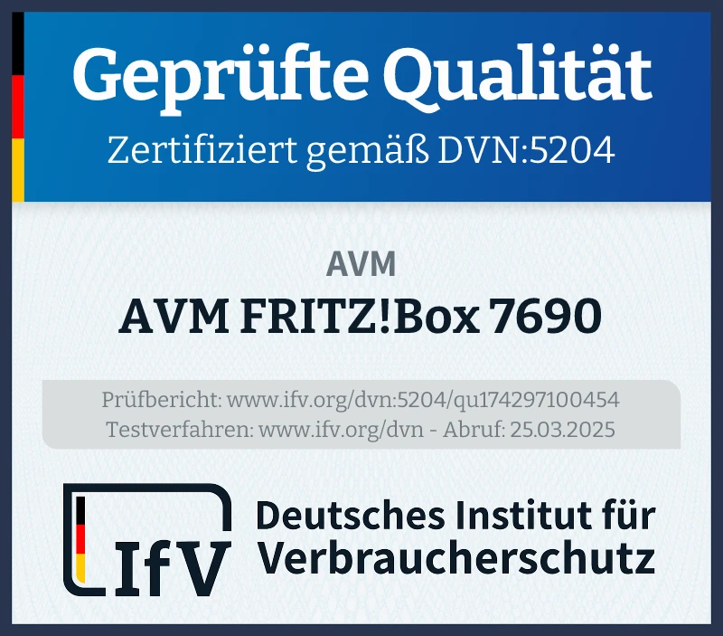 Prüfsiegel AVM FRITZ!Box 7690