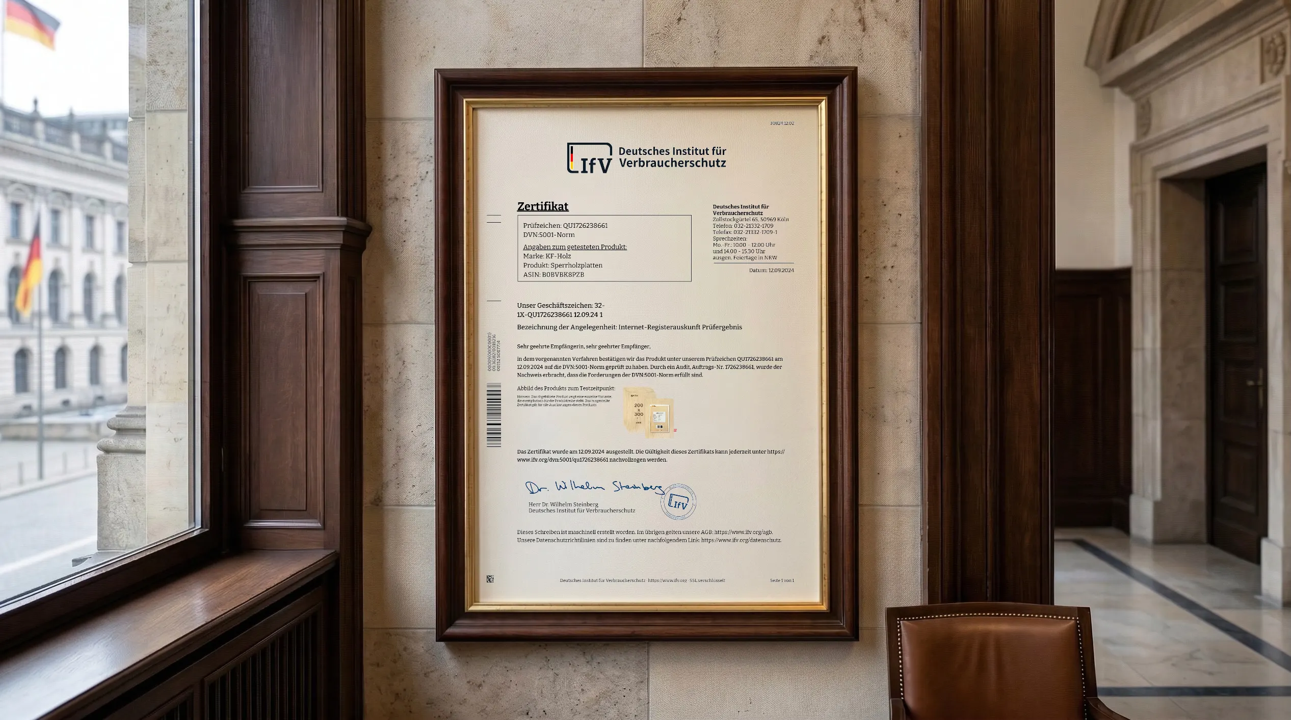 Veröffentlichter Zertifikatsnachweis für Sperrholzplatten (QU1726238661) von KF-Holz Kaltenegger GmbH