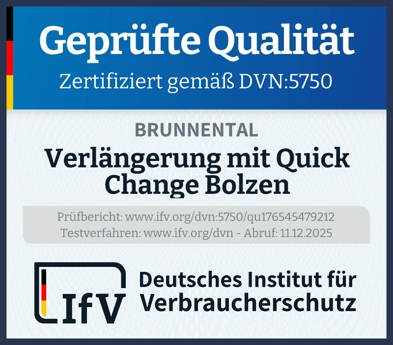Prüfsiegel Verlängerung mit Quick Change Bolzen