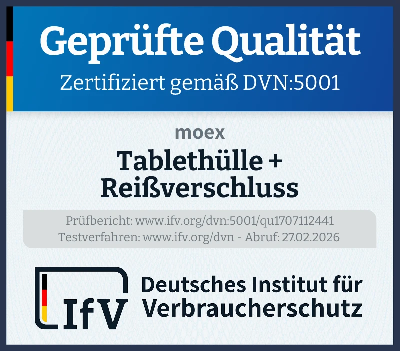 Prüfsiegel Tablethülle + Reißverschluss